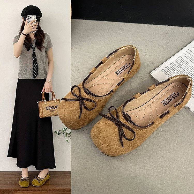 plus size summer new french style round toe bow mary jane shoes women's slip-on flat loafers