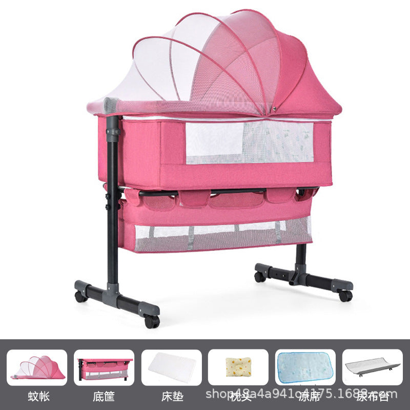 Newborn multifunctional crib convertible to big bed, baby bed, bassinet, foldable, mobile, adjustable height, portable