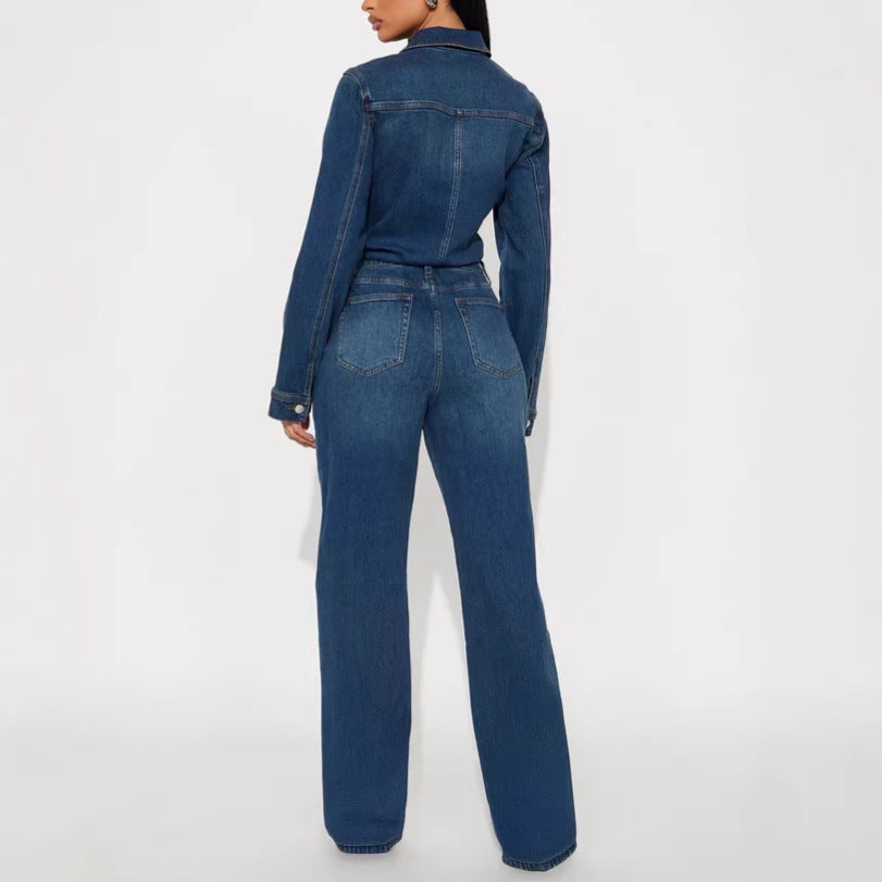 Fashion jumpsuit women's new arrival hot-selling elastic silmslimming look jumpsuit washed elegantwork clothing denim jumpsuit