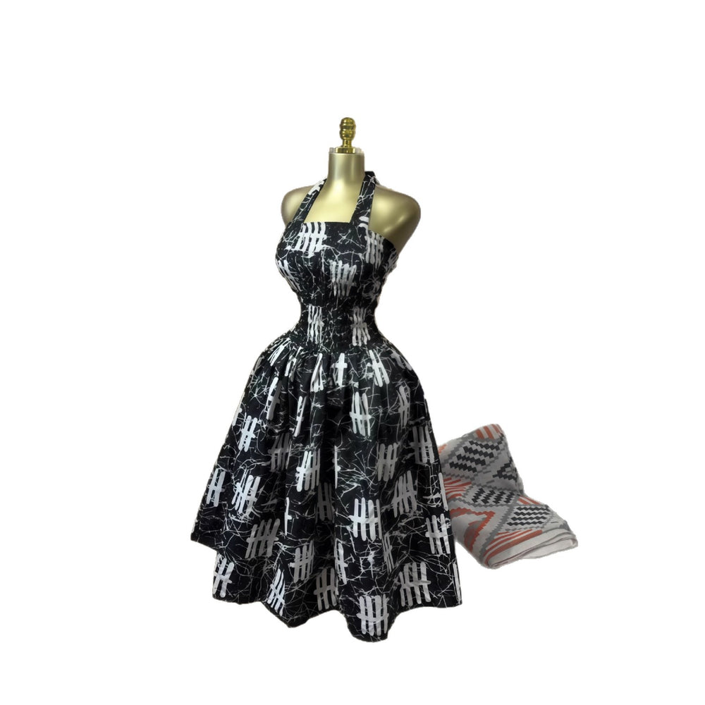 European and american cross-border women's fashion  winter new sleeveless bandeau halter neck printed ruched unique dress
