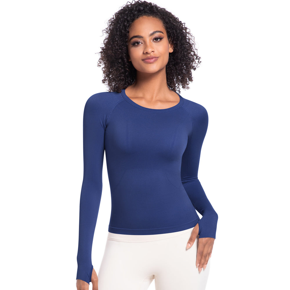 New women's quick-dry long sleeve activewear top - seamless, breathable, one-piece design for running, fitness, and yoga - perfect for cross-border e-commerce in europe and the us