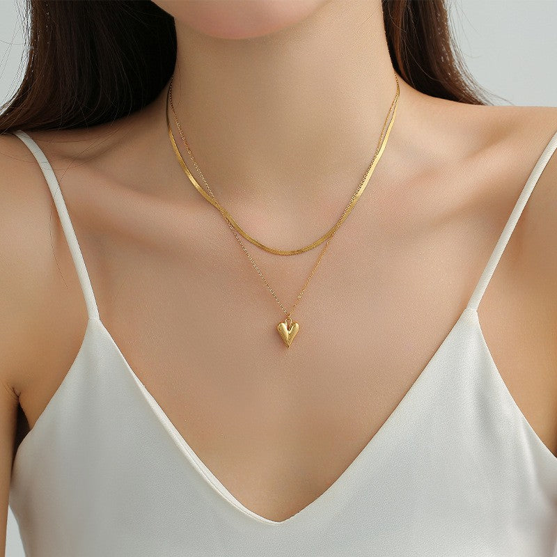 creative retro alloy heart pendant earrings fashionelegant heart-shaped stacking chain necklace gold