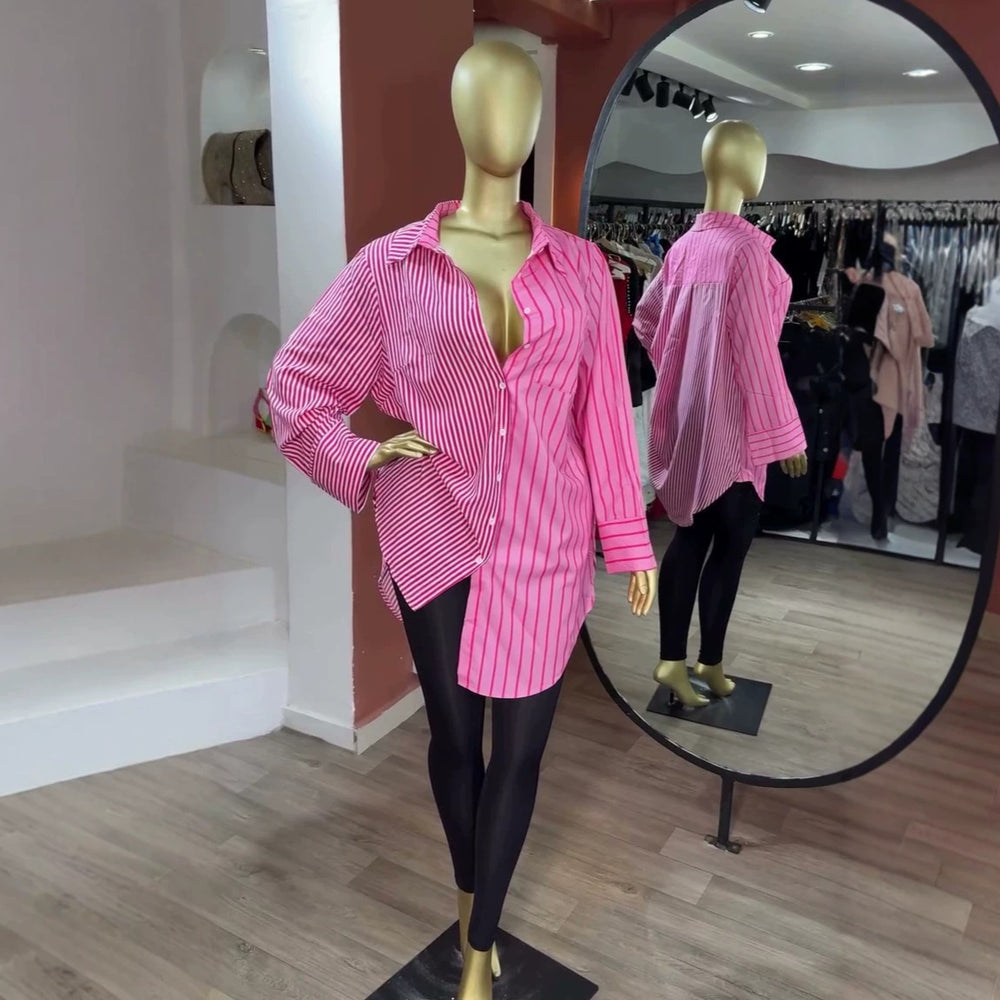 European and american cross-border women's clothing:  summer new arrival - elegant and loose-fitting printed lapel button-down long-sleeve shirt top