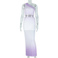 European and american style fresh & chic women's crop top & bodycon mini dress set - gradient color, asymmetrical neckline, semi-sheer, two-piece outfit