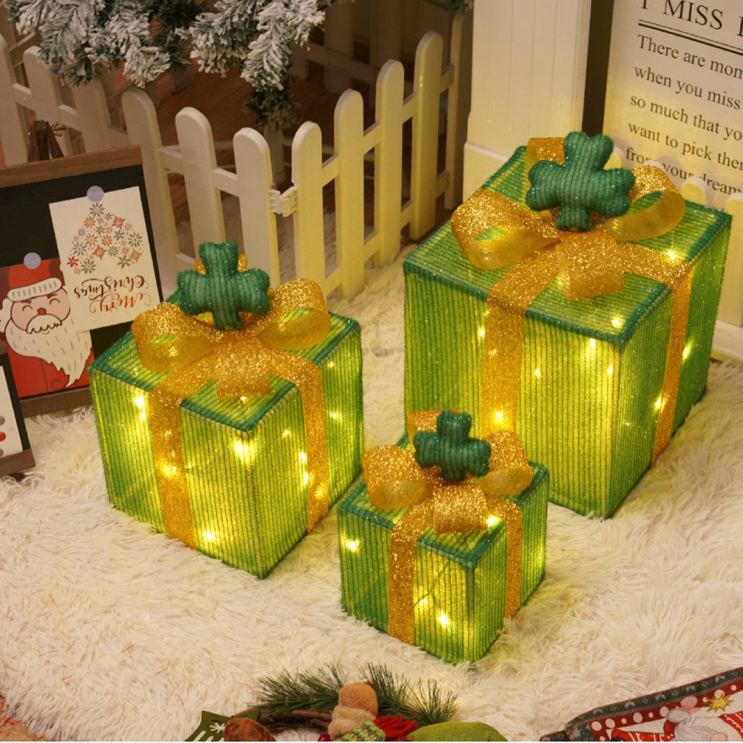 Christmas special birthday party warm atmosphere decorative gift box light, folding Christmas gift box three-piece bedside lamp