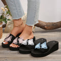 Women's spring/summer outdoor slippers - pearl butterfly thong sandals - high heel beach slippers - chunky sole flip-flops