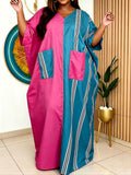 new arrival african ethnic style patchworkloose robe bat sleeve v neckflap pocket pantscontrast colorbubudress