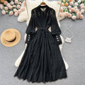 Spring autumnew arrival lapel heavy industry hook flower cut outfrenchlacedress female sexy large swing over the knee long skirt