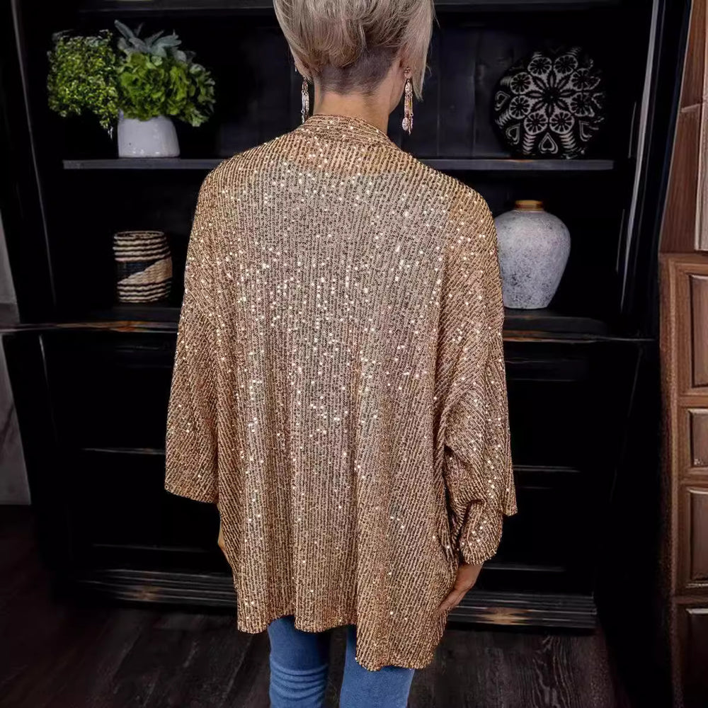 Independent station direct sales cross-border fashion 2025 autumn new women's sequined plus size loosetops color outwear