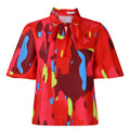 D561 women's foreign trade   new fashionable elegant printed tie-up puff sleeve short-sleeve blouse top