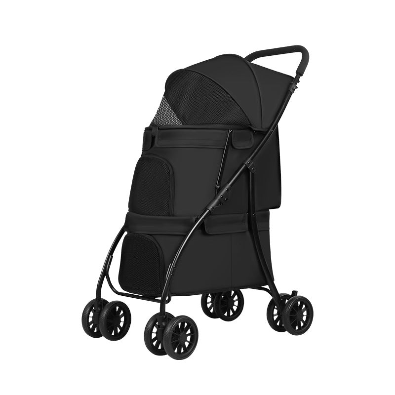 Double-layer pet stroller - lightweight, foldable, for small to medium dogs and cats - outdoor walking cart for dogs and cats