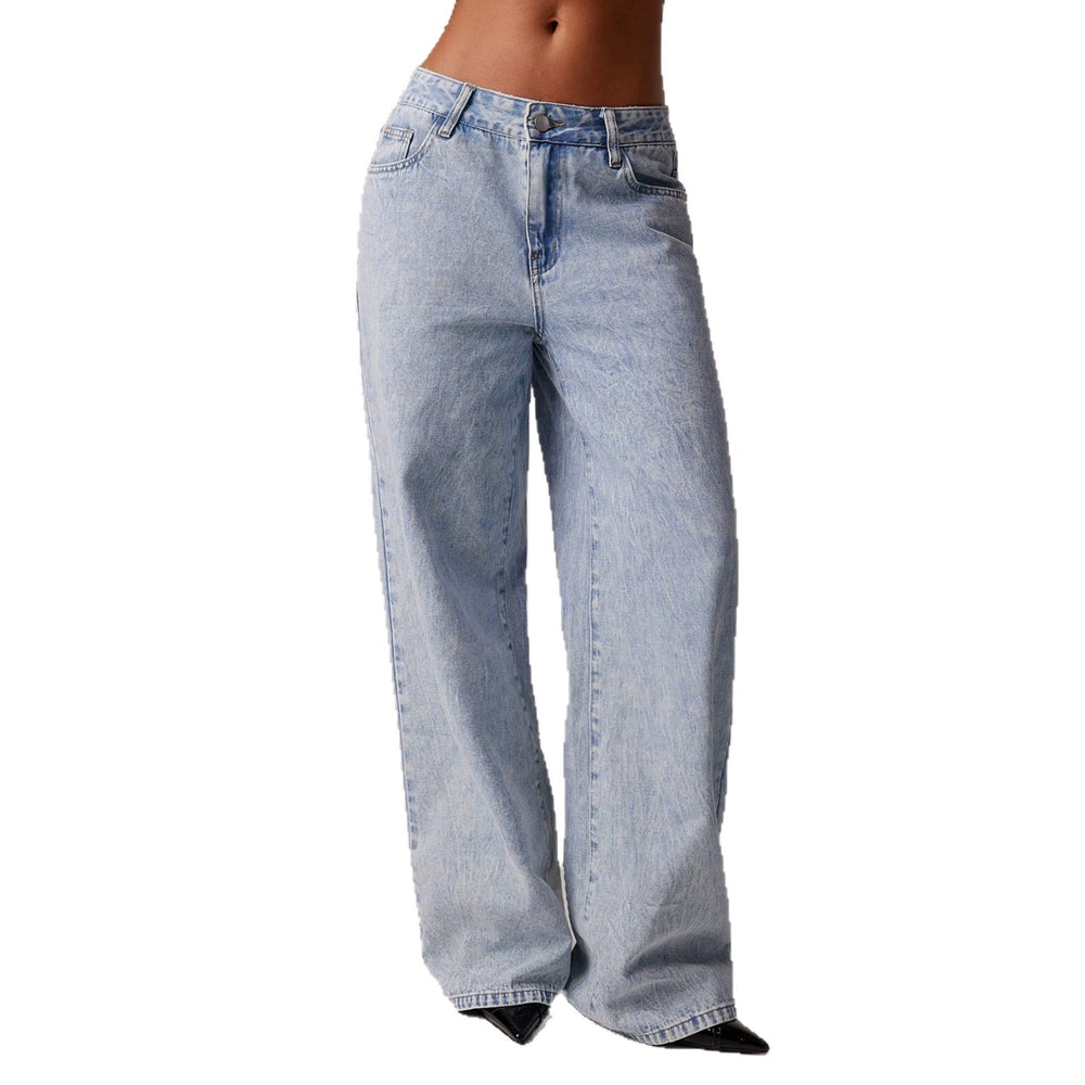 Fashionjeans women's snowflake washed loose pants retro light blue high waist lazy style loose drape denim pants