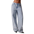 Fashionjeans women's snowflake washed loose pants retro light blue high waist lazy style loose drape denim pants