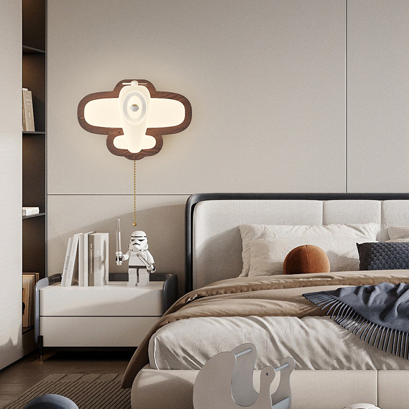 Wall lamp simple modern creative cloud plane children's room wall lamp log wind bedroom bedside ambient lamp