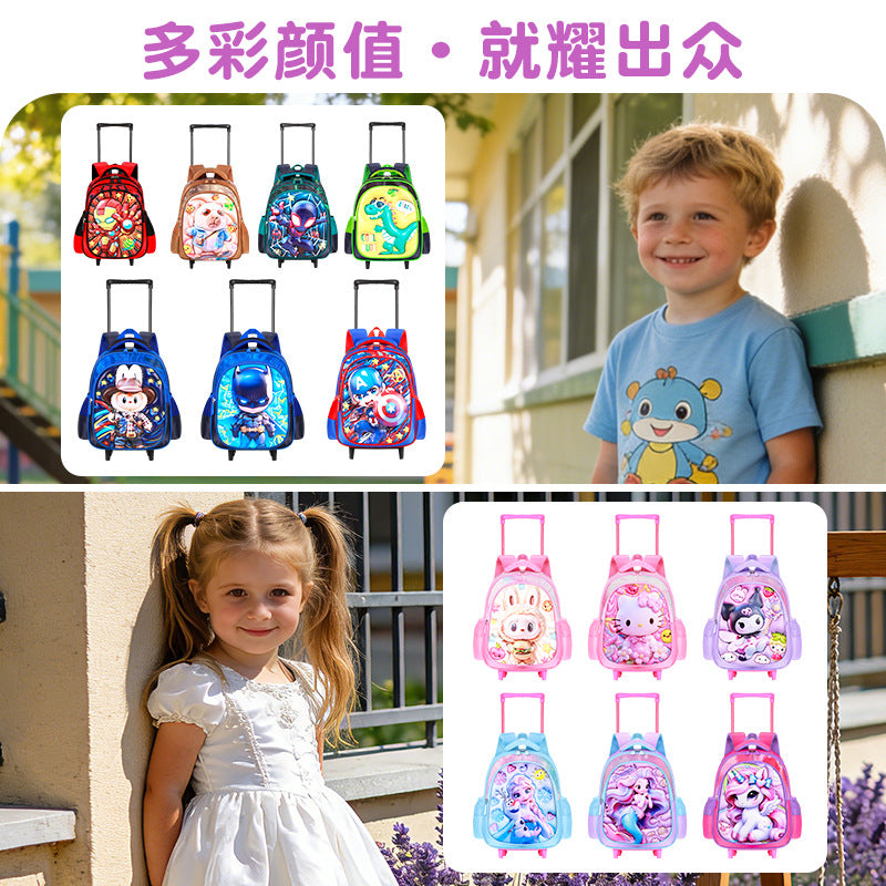 2026 new 3d dinosaur kindergarten trolley backpack - large capacity, lightweight, and easy-push cart backpack