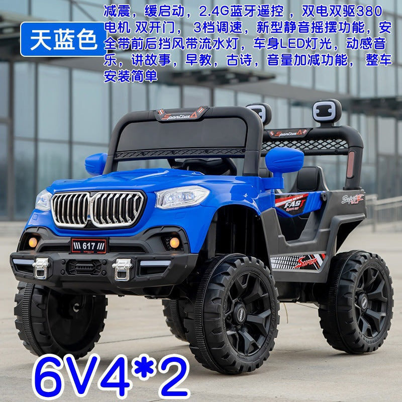 Manufacturer wholesale four-wheel drive toy car can sit double seat remote control off-road stroller, children's electric vehicle four-wheeled car