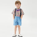European and american style boys' summer new print short-sleeve shirt and suspender shorts kids' fashion suit two-piece set