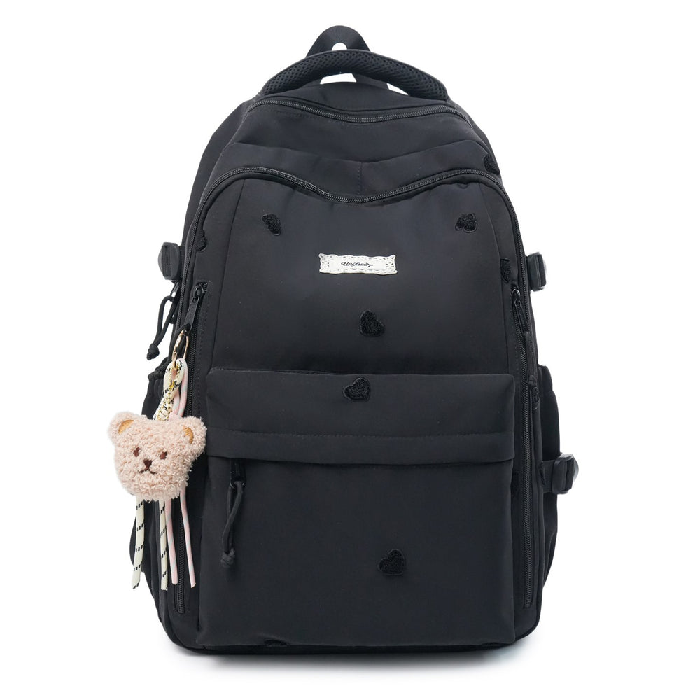 Heart embroiderypure color backpackcute style junior high school and college student backpack macaron color large capacity school bag