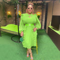 Fashion cross-border  plus size women's clothing african pure color new arrivalautumhigh waistslimming look fungus edge dress
