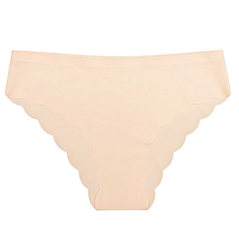 factory wholesale ice silk seamless underwear wavy edge low waist sports fold waist women's nylon briefs pure cotton crotch