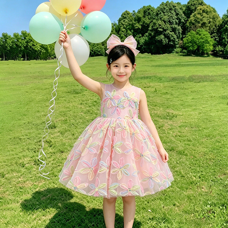 Kids birthday dress forest cute niche flower girl wedding little girl princess dress host piano tutu skirt