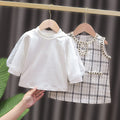 Girls' chanel-inspired dress, new spring long-sleeve two-piece set, korean style baby girl plaid outfit