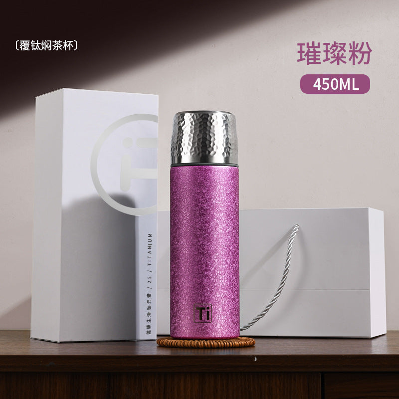 New arrivalaccessible luxury titanium-coated thermos cup business style gift office cup tea water separation portable tea cup wholesale
