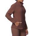 New women's solid color fleece-lined pocket stand collar zip-up casual sports jacket for running, fitness, and yoga