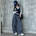 Girls' spring/autumn plaid wide-leg pants,  new autumn casual straight-leg scimitar pants for children, mid-to-large size kids' trousers