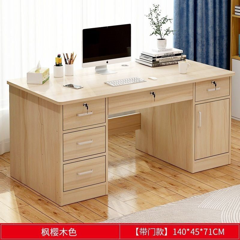 Office desk with lock, workstation with drawers, desk and chair set for employees, home desktop minimalist computer desk