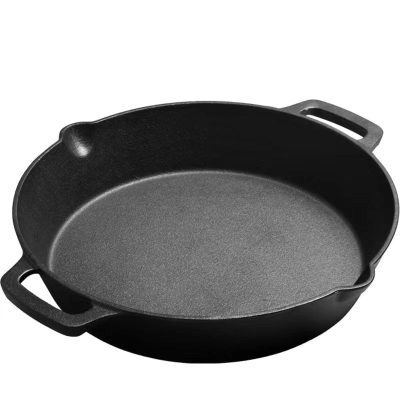 Binaural cast iron pan American double oil nozzle pan Non-stick thickened uncoated double handle frying pan Cross-border
