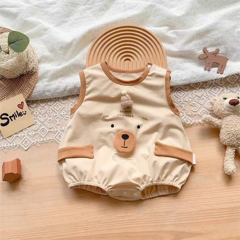 Newborn baby bodysuit summer outfit, thin set for boys and girls, cute cartoon sleeveless romper