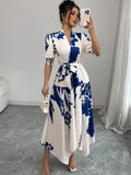 european and american style printed v-neck women's dress - new arrival