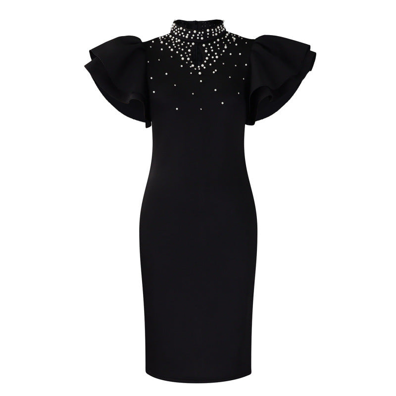 Women's foreign trade fashion:  new sexy ruffle sleeve beaded party evening gown african dress