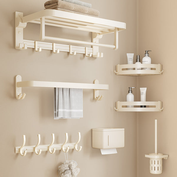 Cream wind toilet towel rack non-punching space aluminum toilet bathroom rack bath towel hardware pendant set