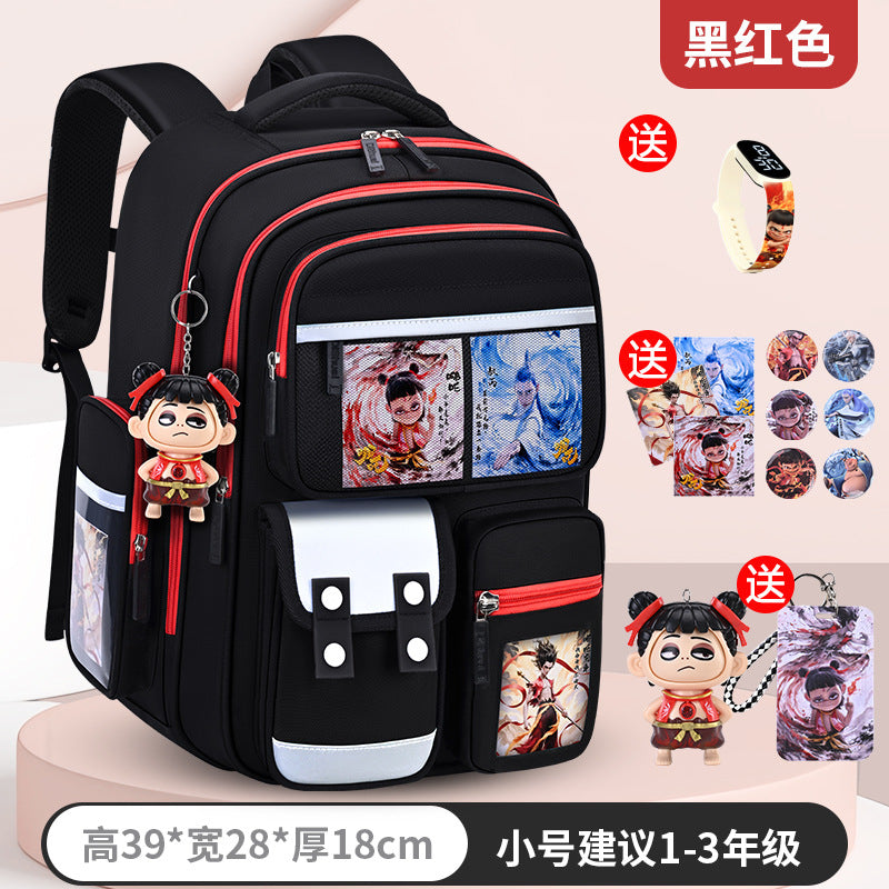 New nezha backpack for boys and girls, grades 1-6: spine protection, lightweight design, and extra-large capacity