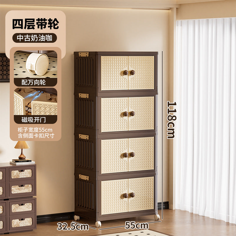Cabinet folding storage box double door household clothing locker sorting medium and ancient style retro multi-layer storage furniture