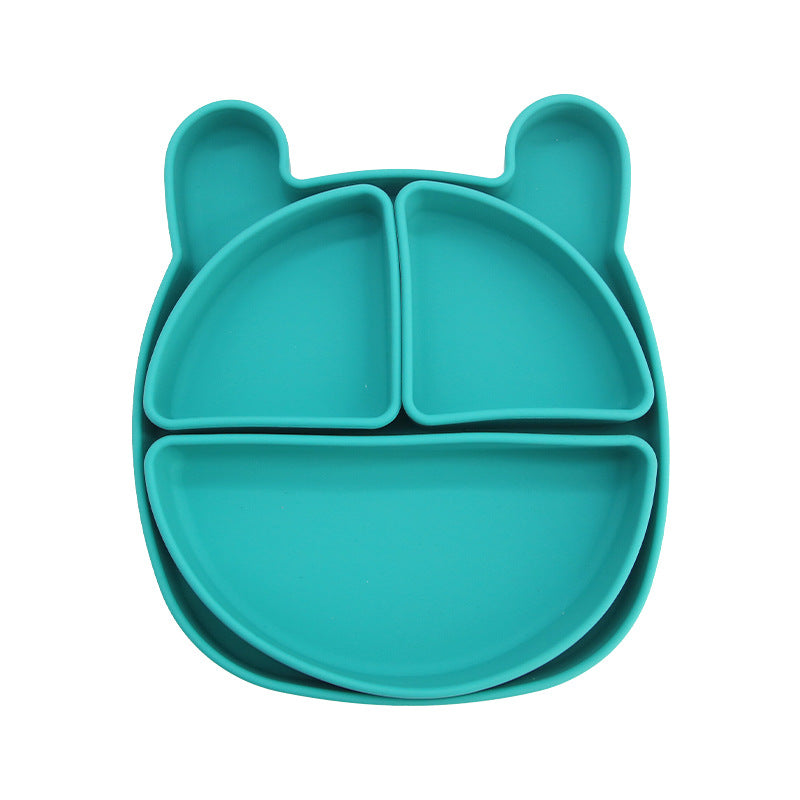 Children's silicone grid plate set cat rabbit bear cute wind portable tableware baby complementary food training bowl set