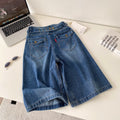 Lazy feeling new arrivalhigh waist wide leg denim half length pants women's summercasualcasuallooseslimming lookeasiest for matchstraight-leg pants