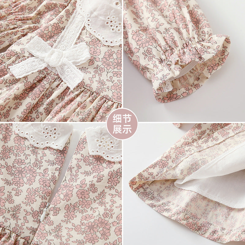 Butterfly princess dress - new autumn collection: floral print, long sleeve, cutout neckline, girls' dress, fashionable children's dress - wholesale