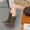 Grape mom fashion boots western pleated short boots women's retro british style petites heightened knee socks thick heel