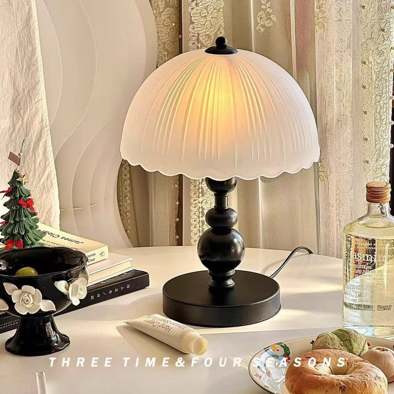 Wabi-sabi style glass table lamp, european and american retro bedroom study bedside lamp, decorative solid wood light luxury night light, ambient light