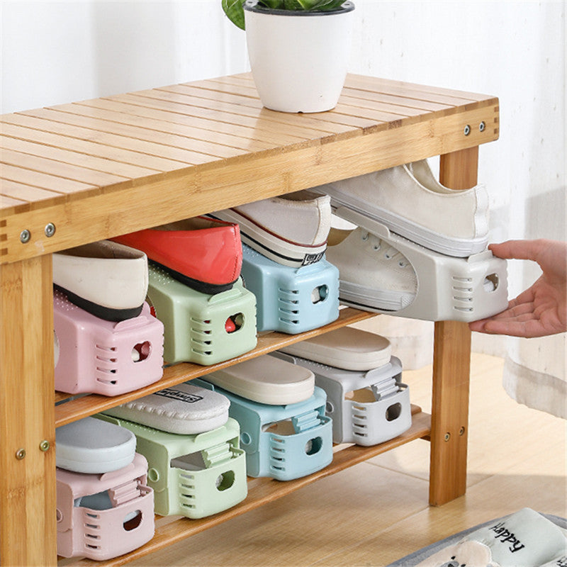 Storage shoe rack, shoe storage rack, simple and modern double-layer integrated adjustable household dormitory shoe bracket wholesale
