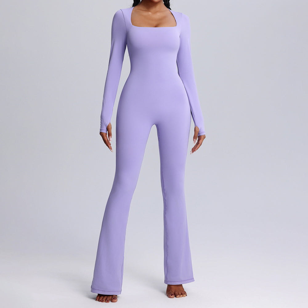 hot-selling one-piece yoga clothes personalizedfall and winter square neck long-sleeved fitness clothes women's dance training one-piece jumpsuit