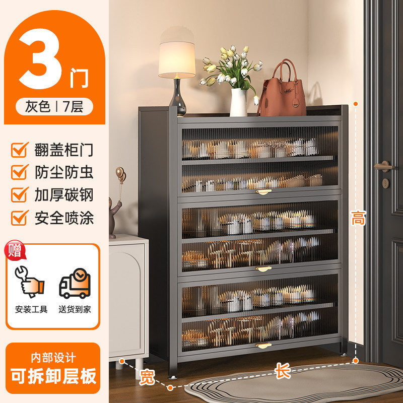 Steel shoe cabinet for home door storage cabinet all-in-one wall-mounted large-capacity multi-layer storage cabinet entrance entrance shoe rack