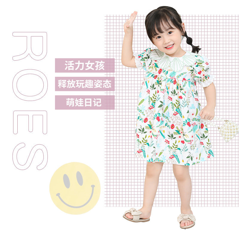 Summernew arrival shell lace collar kids princess dress baby girl summer floral girldress outing skirt