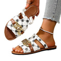 New round-toe printed flat slippers for women,  new cross-border export plus size peep-toe chain buckle slippers