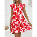 code new arrival  original women's holiday style floralsprintingv neckloose doll dress