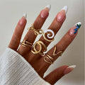 Wholesale geometric rings: european and american cross-border jewelry, women's irregular line hollow design, ins-style stackable ring set