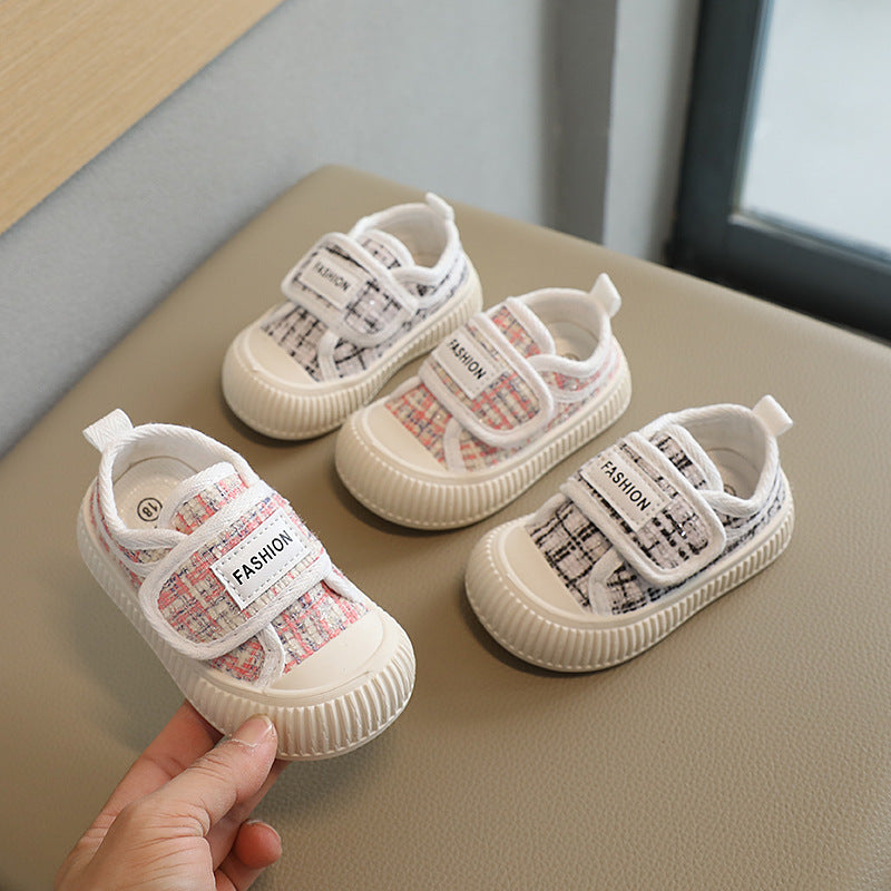 Spring & fallkids canvas shoes girl sneakers biscuit shoes kids shoes soft bottom tweed style baby shoes 1-4 years old
